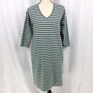 J Jill Pima Cotton Pullover Dress Womens Size Small Seafoam Striped Pockets
